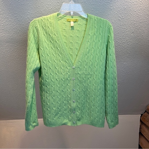 SIGRID OLSEN Beautiful Lime Green Cardigan. 100% Cashmere. Size Small - Picture 1 of 4